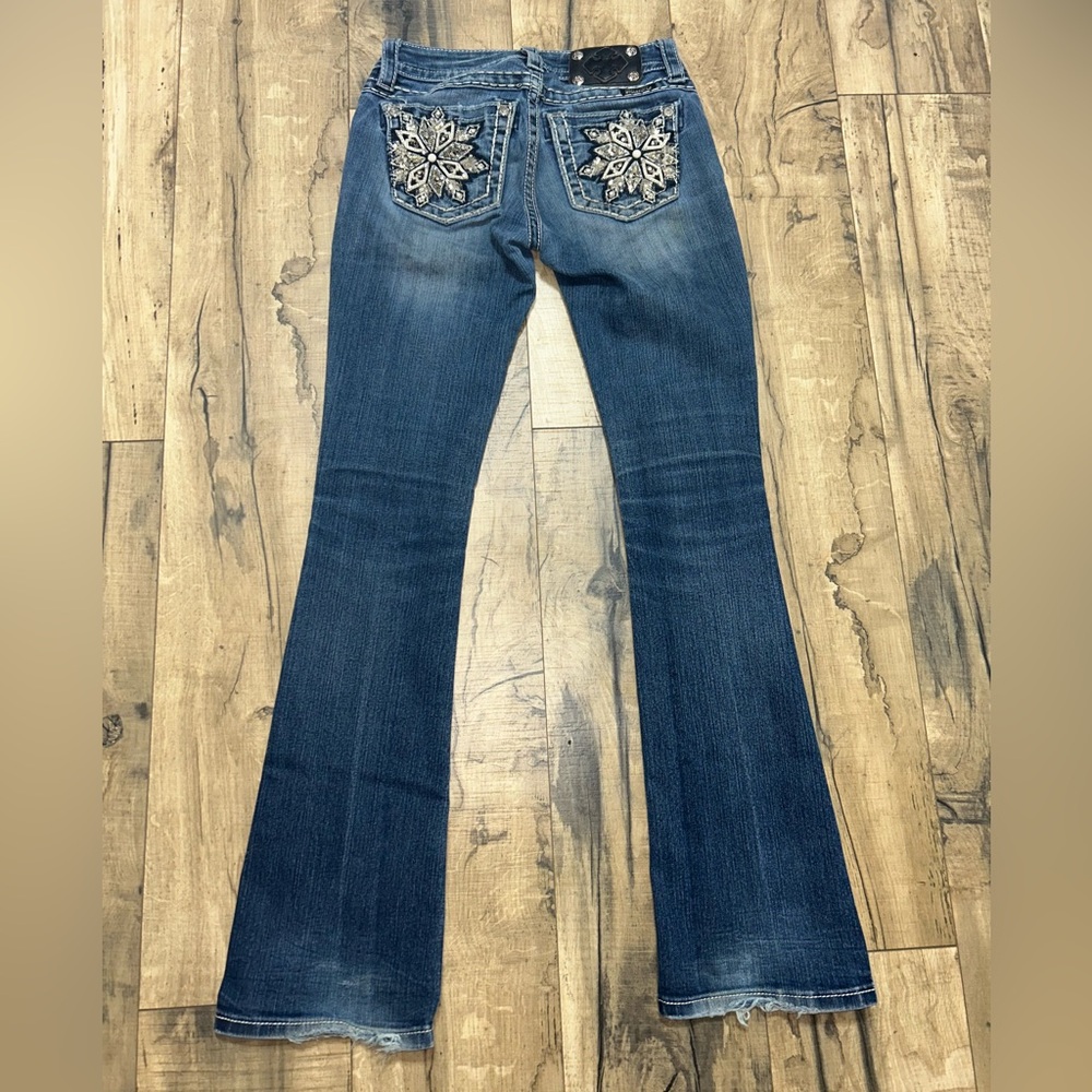 Miss Me Dark Blue Flare Jeans with Embroidery